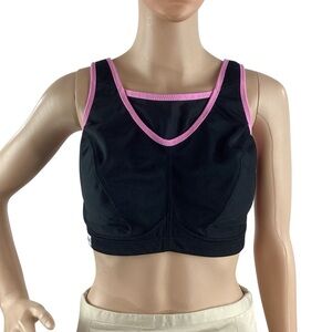 Glamorise No Bounce Cami Wire Free Sports Bra Black Pink Size 36F